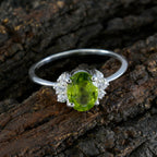 Peridot Halo American Silver Green Gemstones Delicate Glamorous Ring Jewellery