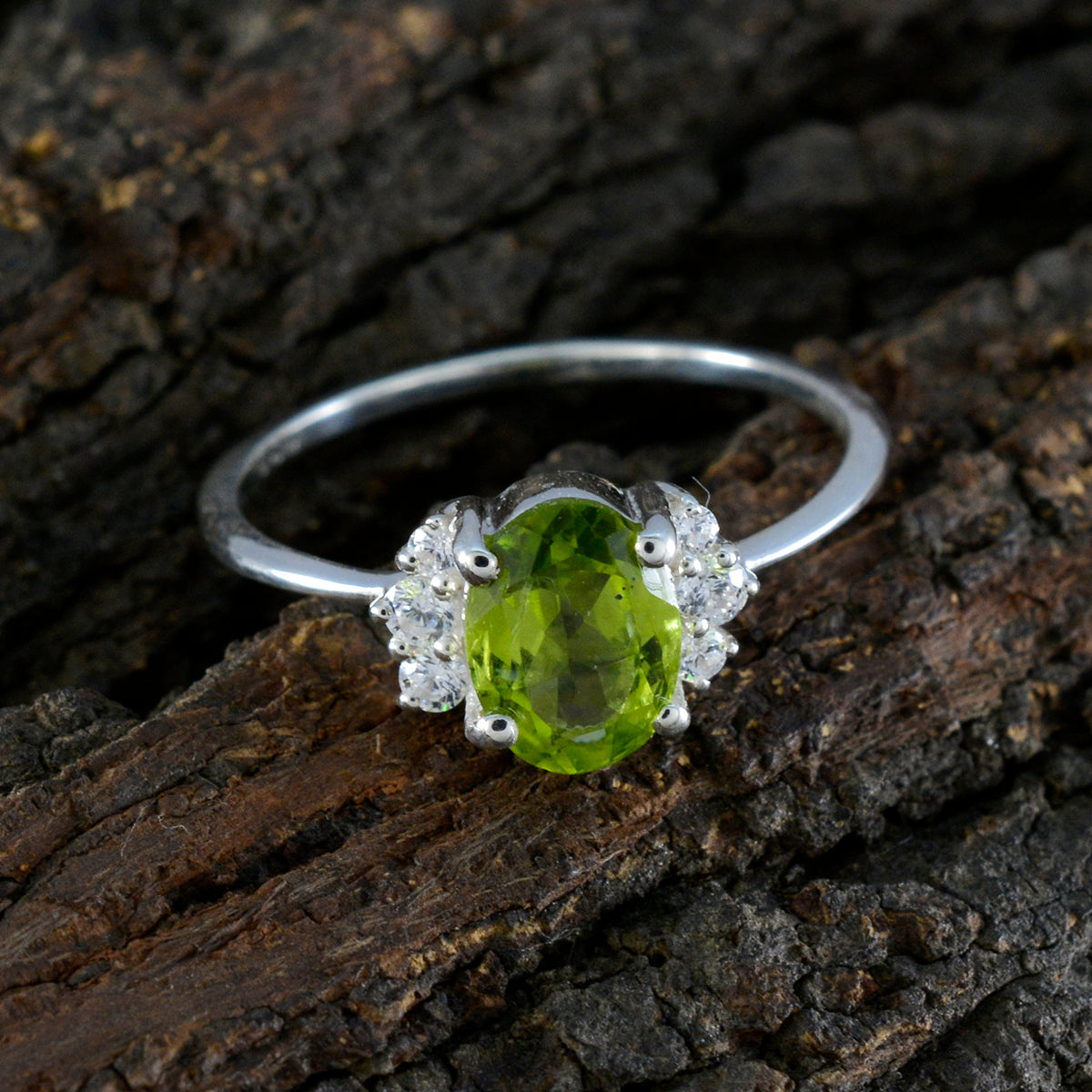 Peridot Halo American Silver Green Gemstones Delicate Glamorous Ring Jewellery