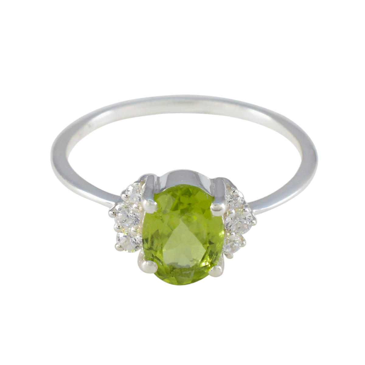 Peridot Halo American Silver Green Gemstones Delicate Glamorous Ring Jewellery Immagine principale del prodotto
