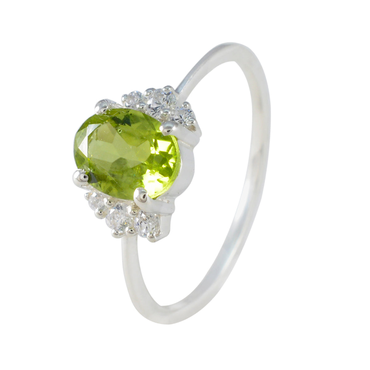Peridot Halo American Silver Green Gemstones Delicate Glamorous Ring Jewellery