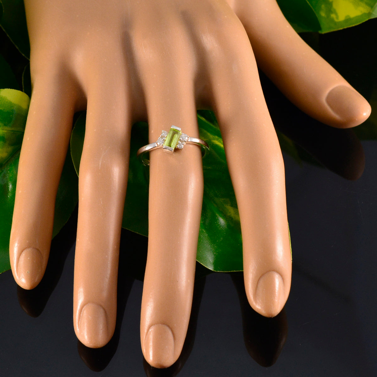 Peridot Halo Turkish Sterling Silver Green Gemstone Elegant  Modern Ring Jewelry