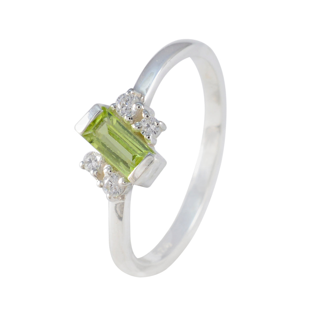 Peridot Halo Turkish Sterling Silver Green Gemstone Elegant  Modern Ring Jewelry