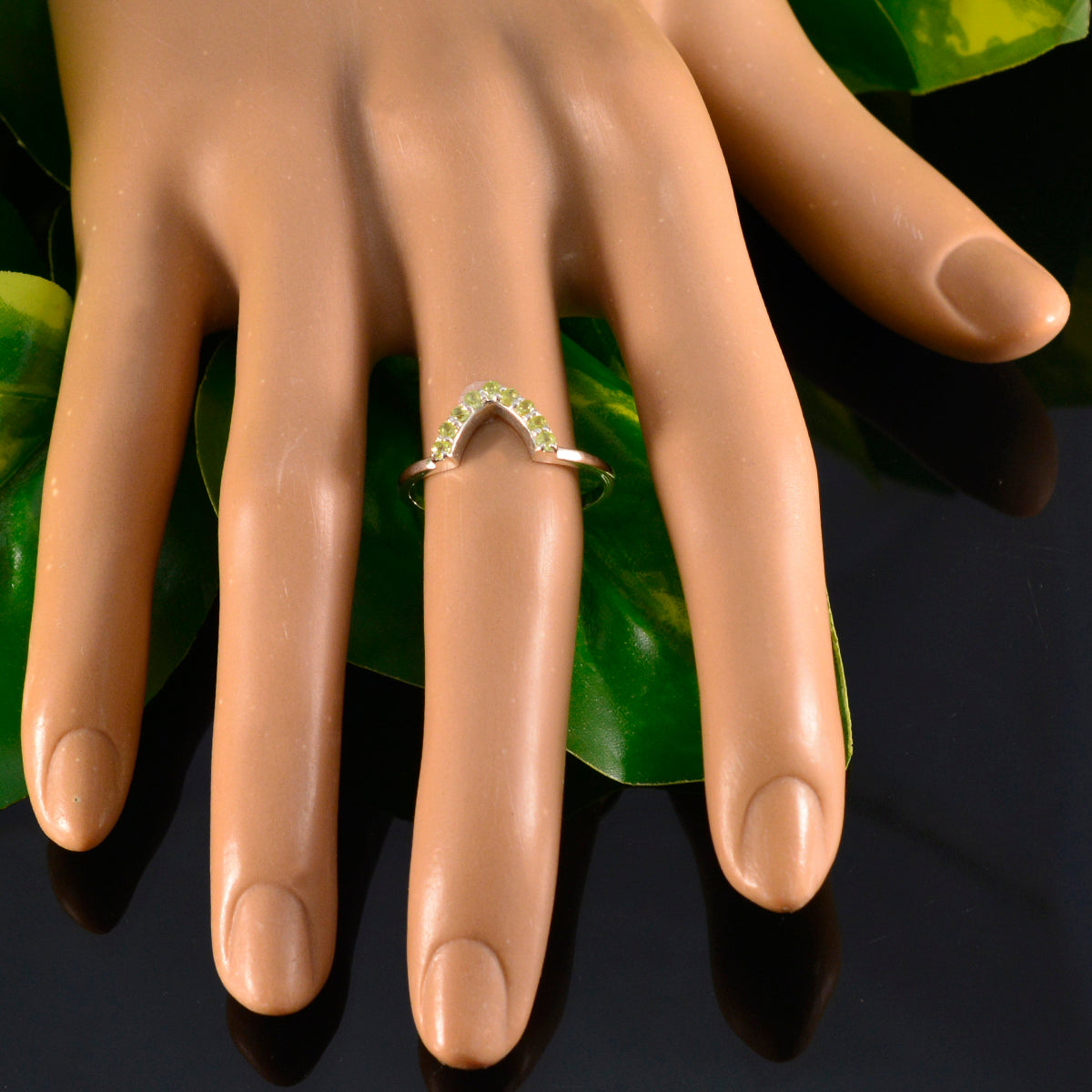 Peridot multiple Korean Sterling Silver Green Gemstone Elegant  crown Ring Jewellery