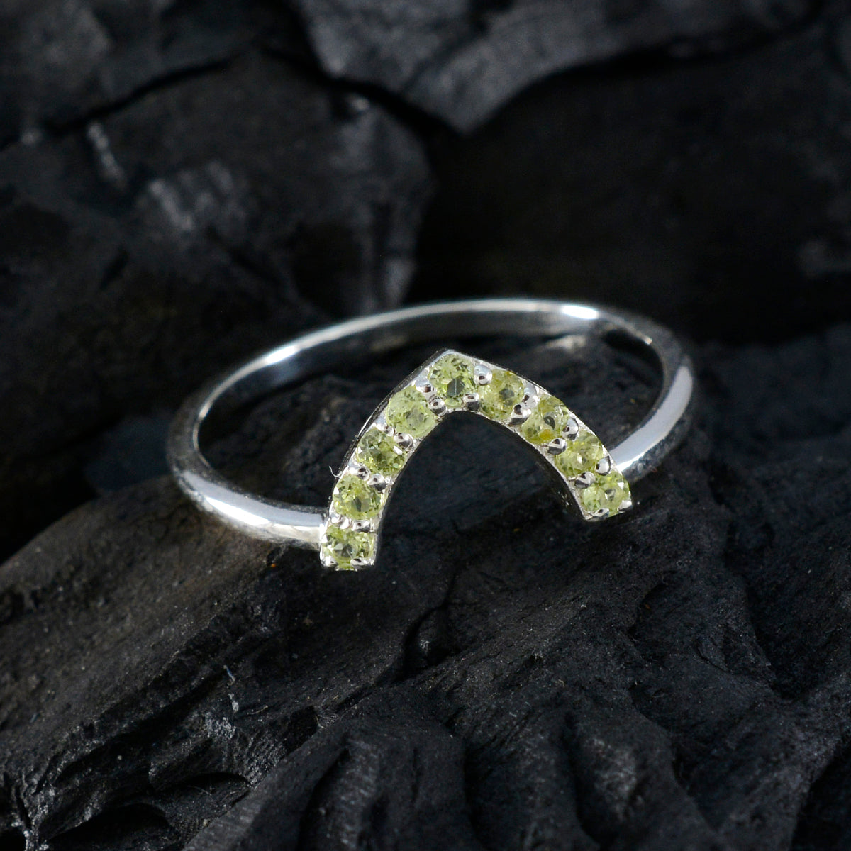 Peridot multiple Korean Sterling Silver Green Gemstone Elegant  crown Ring Jewellery