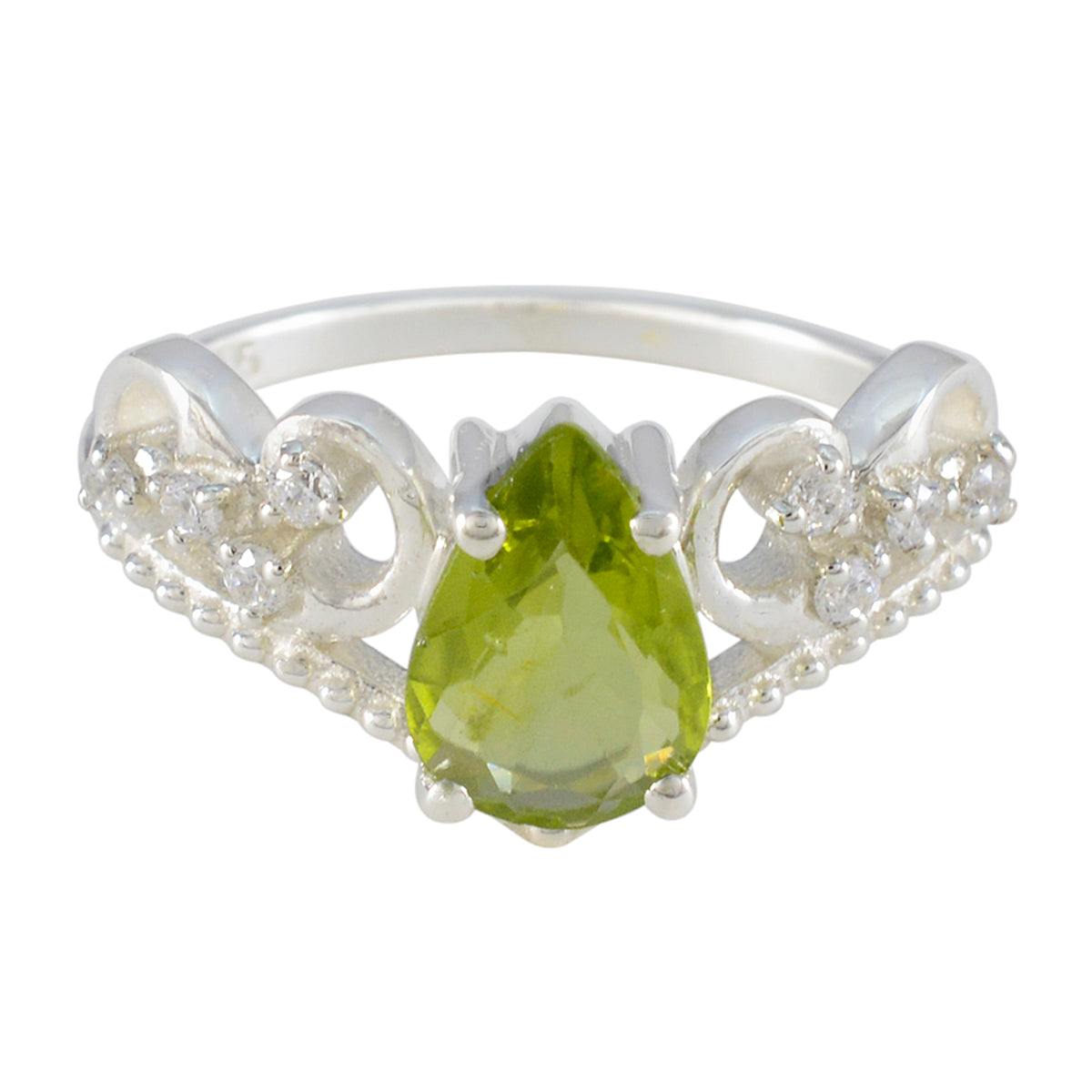 Peridot Halo Indian Sterling Silver Green Gems Featherlight Glamorous Ring Jewelry Immagine principale del prodotto