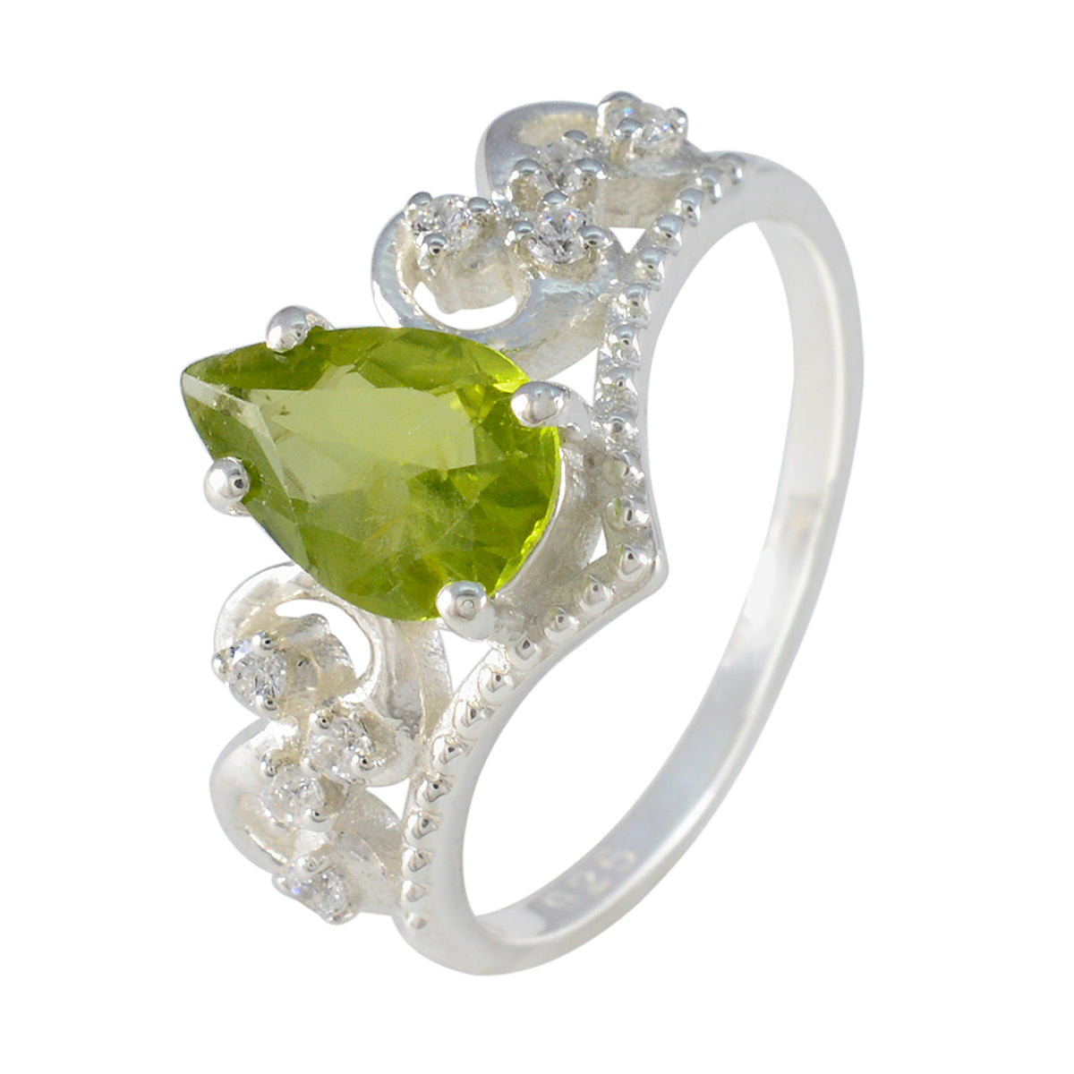 Anello glamour leggero con alone di peridoto in argento sterling indiano con gemme verdi Immagine secondaria del prodotto
