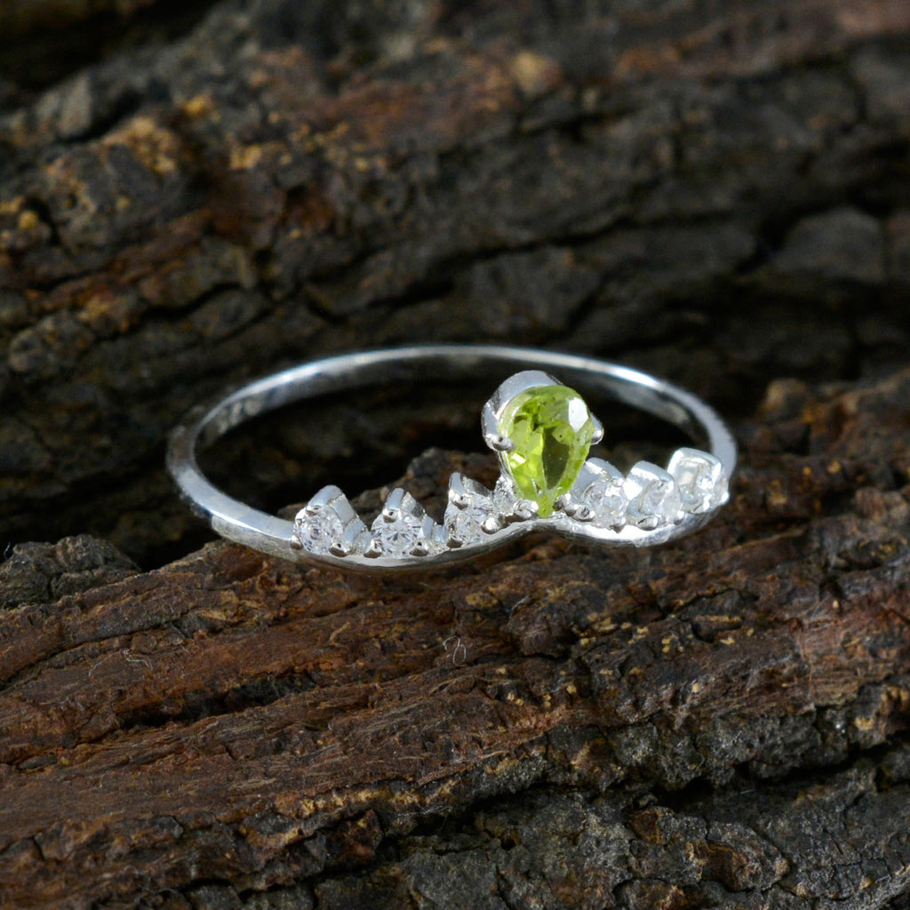 Peridot Halo Japanese 92.5 Silver Green Gemstones Minimalist Trendy Ring Jewelry