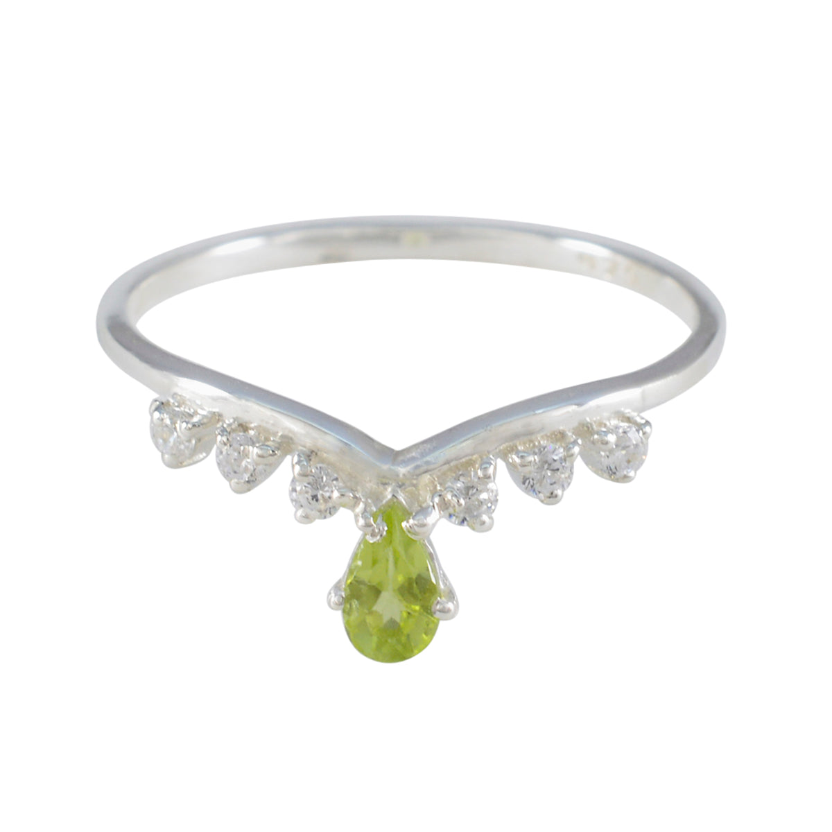 Peridot Halo Japanese 92.5 Silver Green Gemstones Minimalist Trendy Ring Jewelry