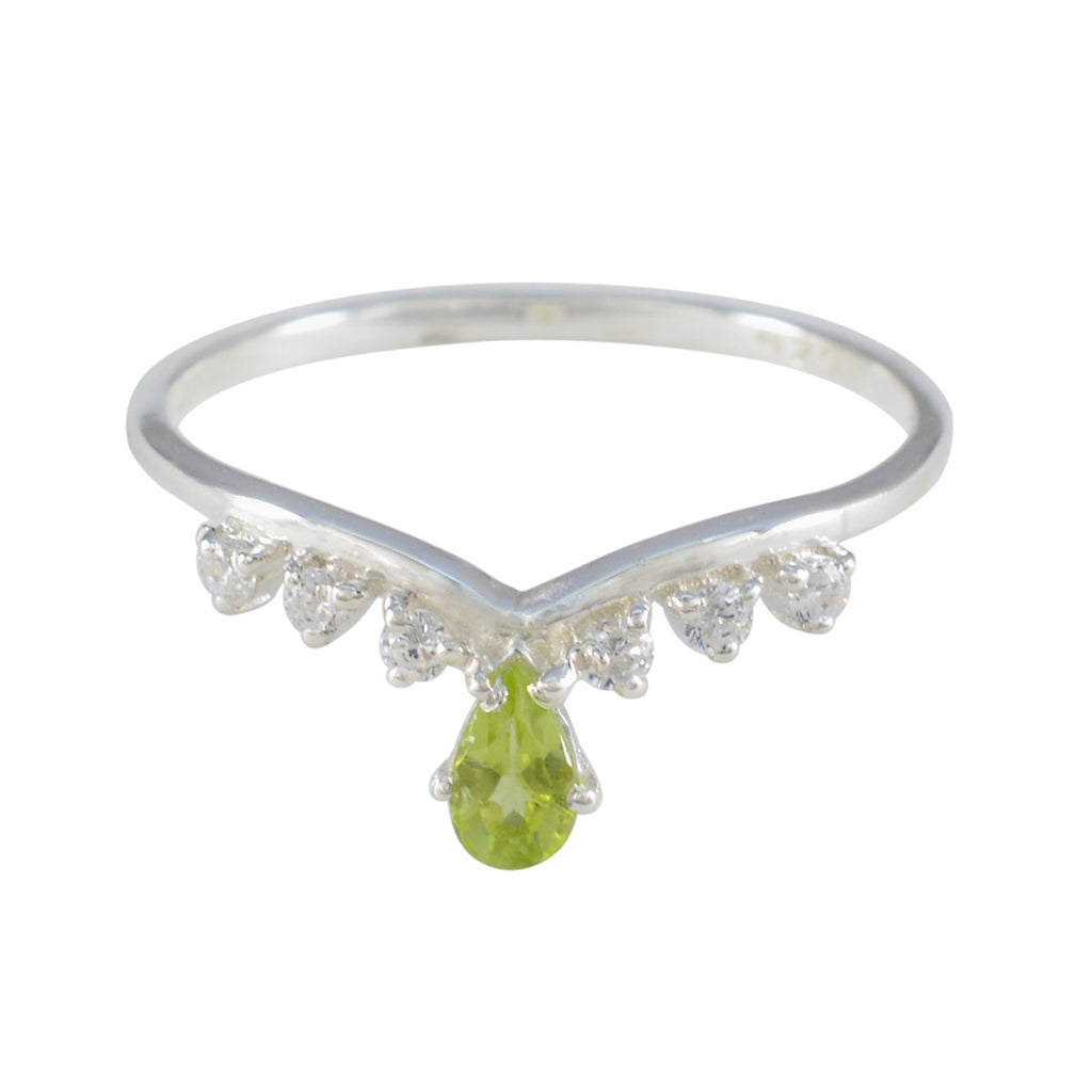 Peridot Halo Japanese 92.5 Silver Green Gemstones Minimalist Trendy Ring Jewelry