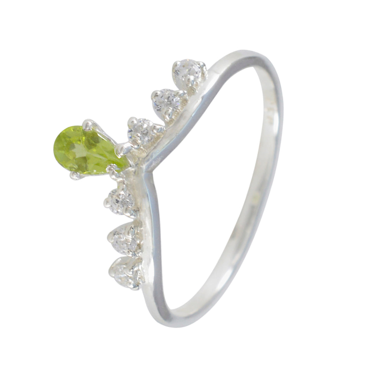 Peridot Halo Japanese 92.5 Silver Green Gemstones Minimalist Trendy Ring Jewelry