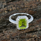 Peridot Halo American Silver Green Gems Whisper thin Sophisticated Ring Jewelry