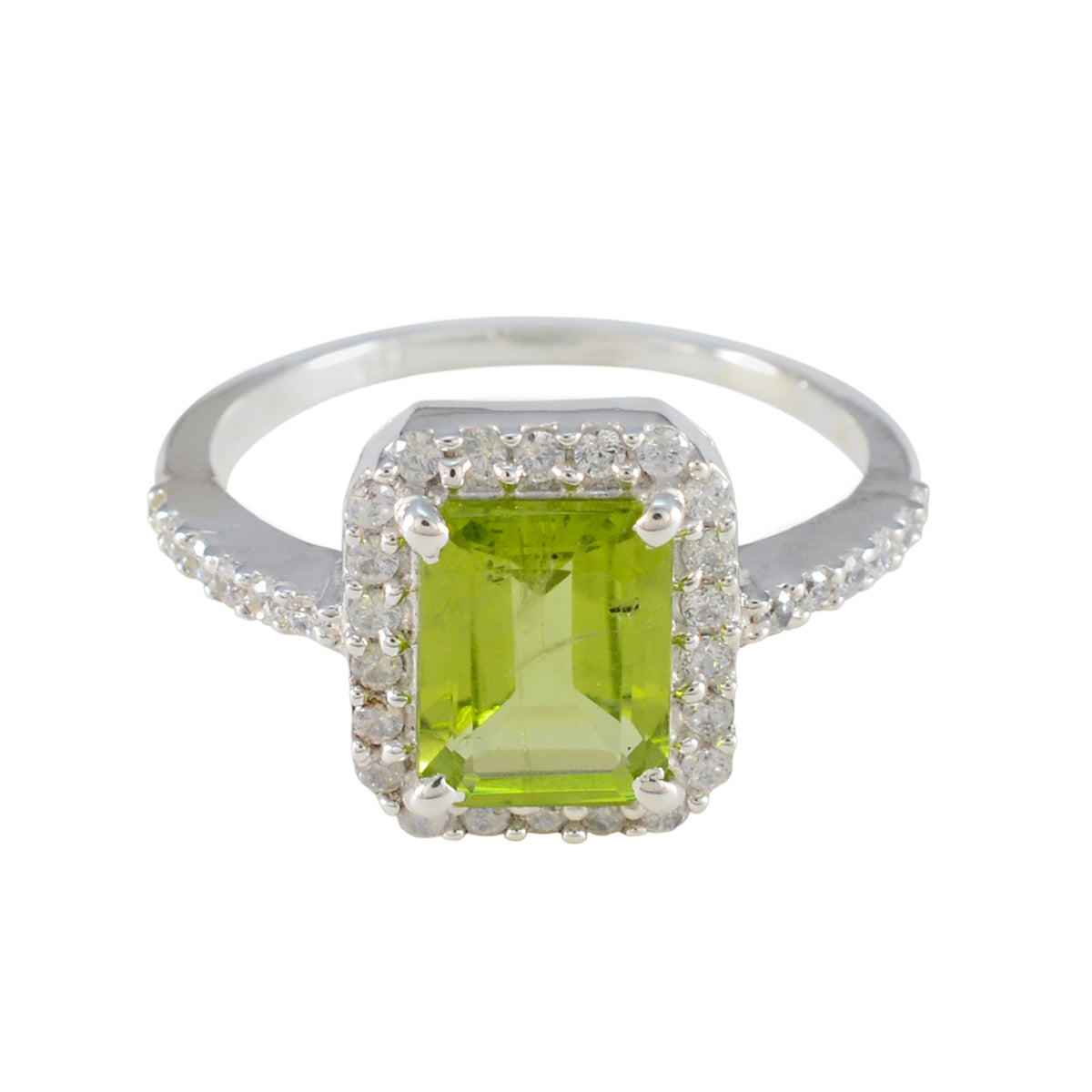 Peridot Halo American Silver Green Gems Whisper thin Sophisticated Ring Jewelry Immagine principale del prodotto