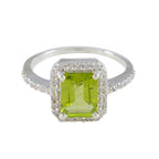 Peridot Halo American Silver Green Gems Whisper thin Sophisticated Ring Jewelry