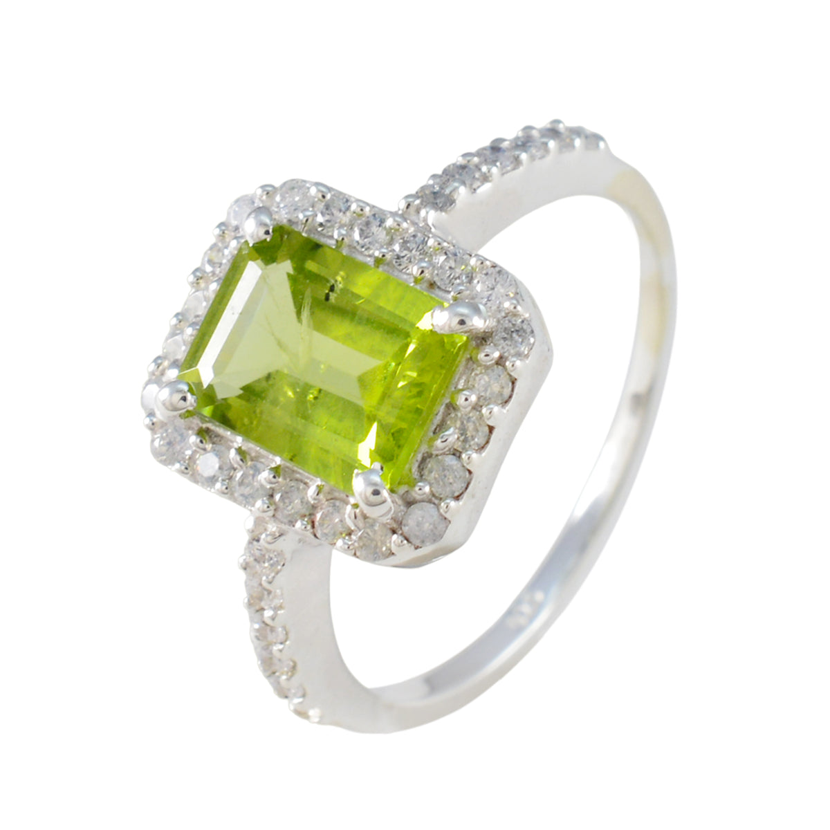 Peridot Halo American Silver Green Gems Whisper thin Sophisticated Ring Jewelry
