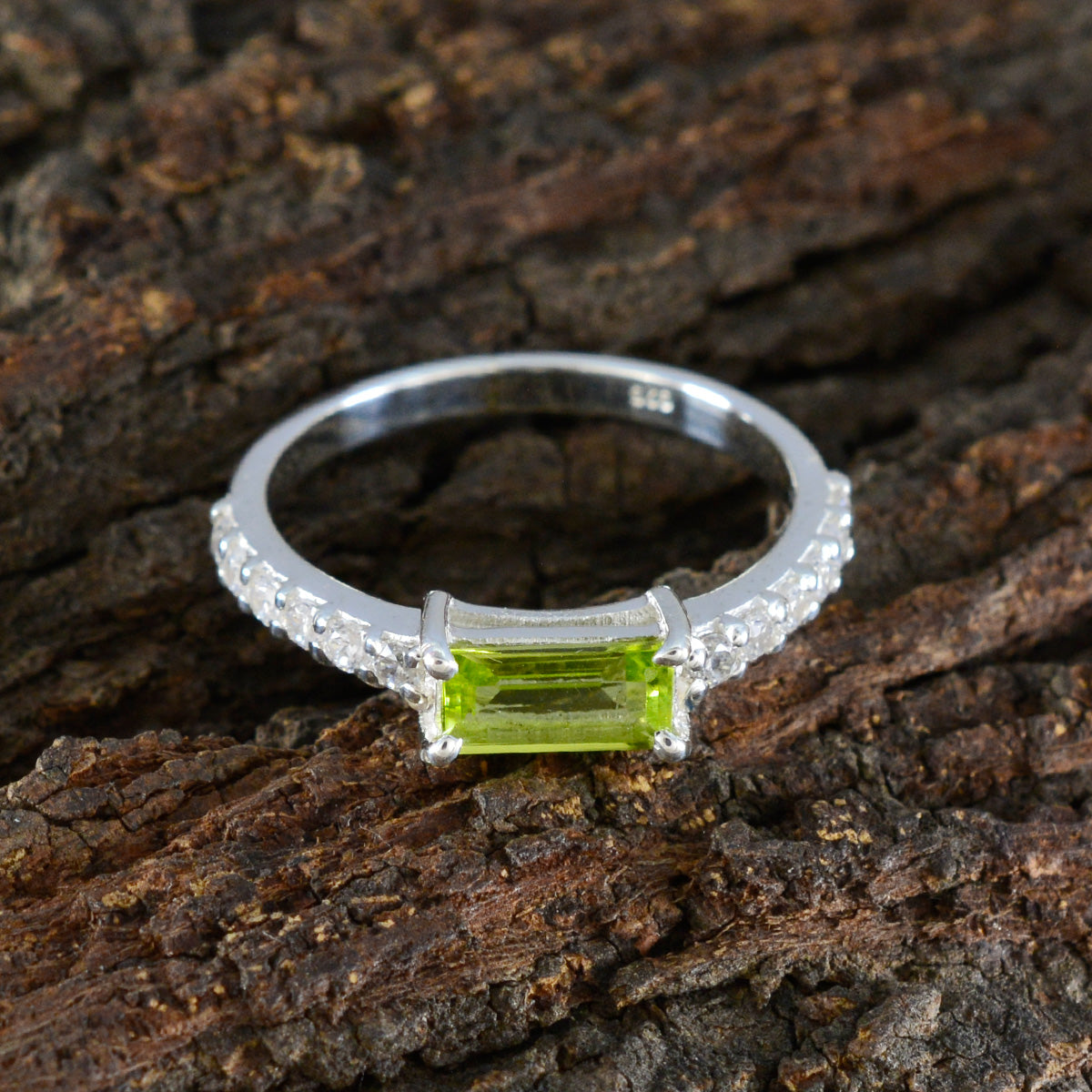 Peridot Halo Korean Sterling Silver Green Gemstone Delicate Abstract Ring Jewellery