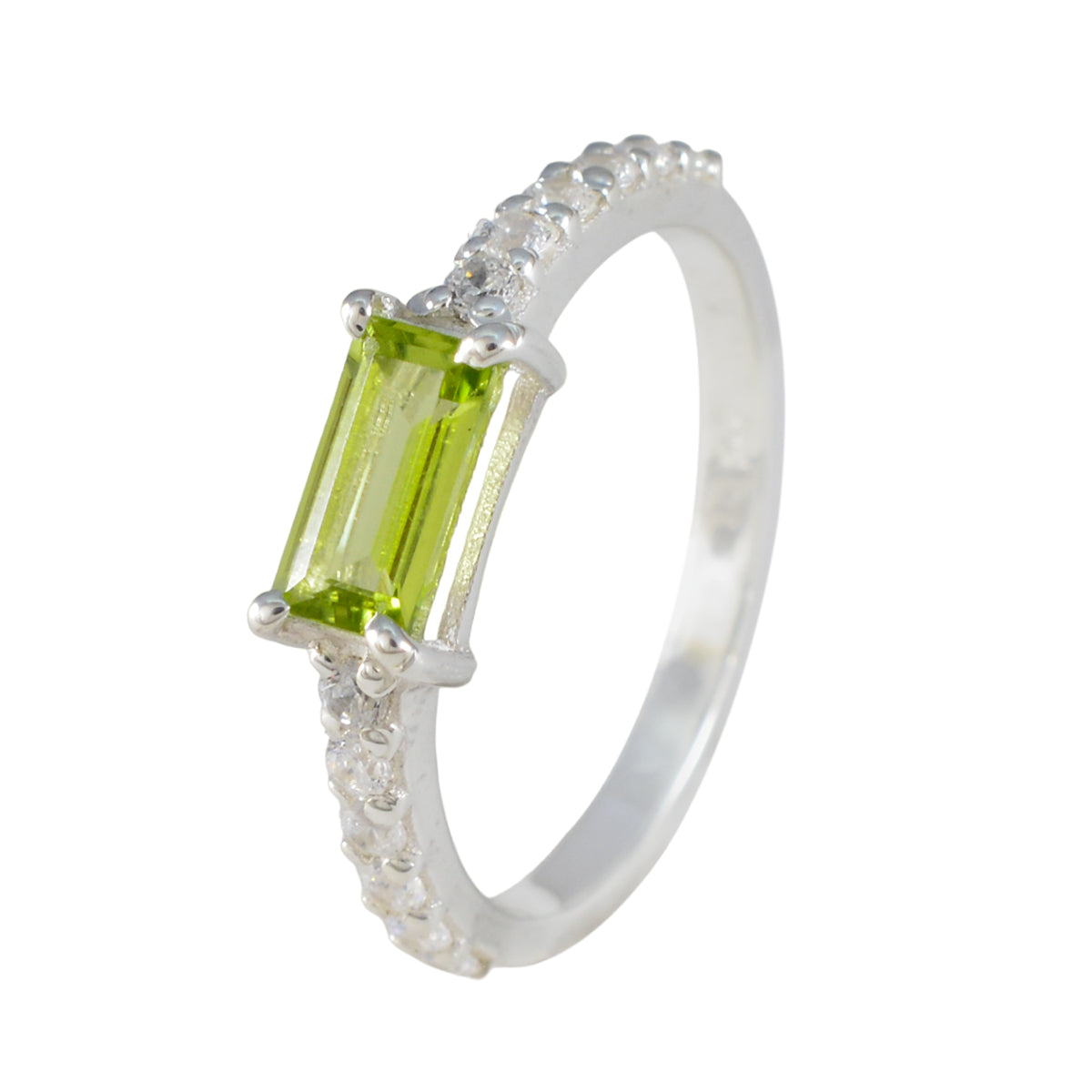 Bague délicate et abstraite en argent sterling avec halo de péridot et pierre précieuse verte coréenne Image secondaire du produit