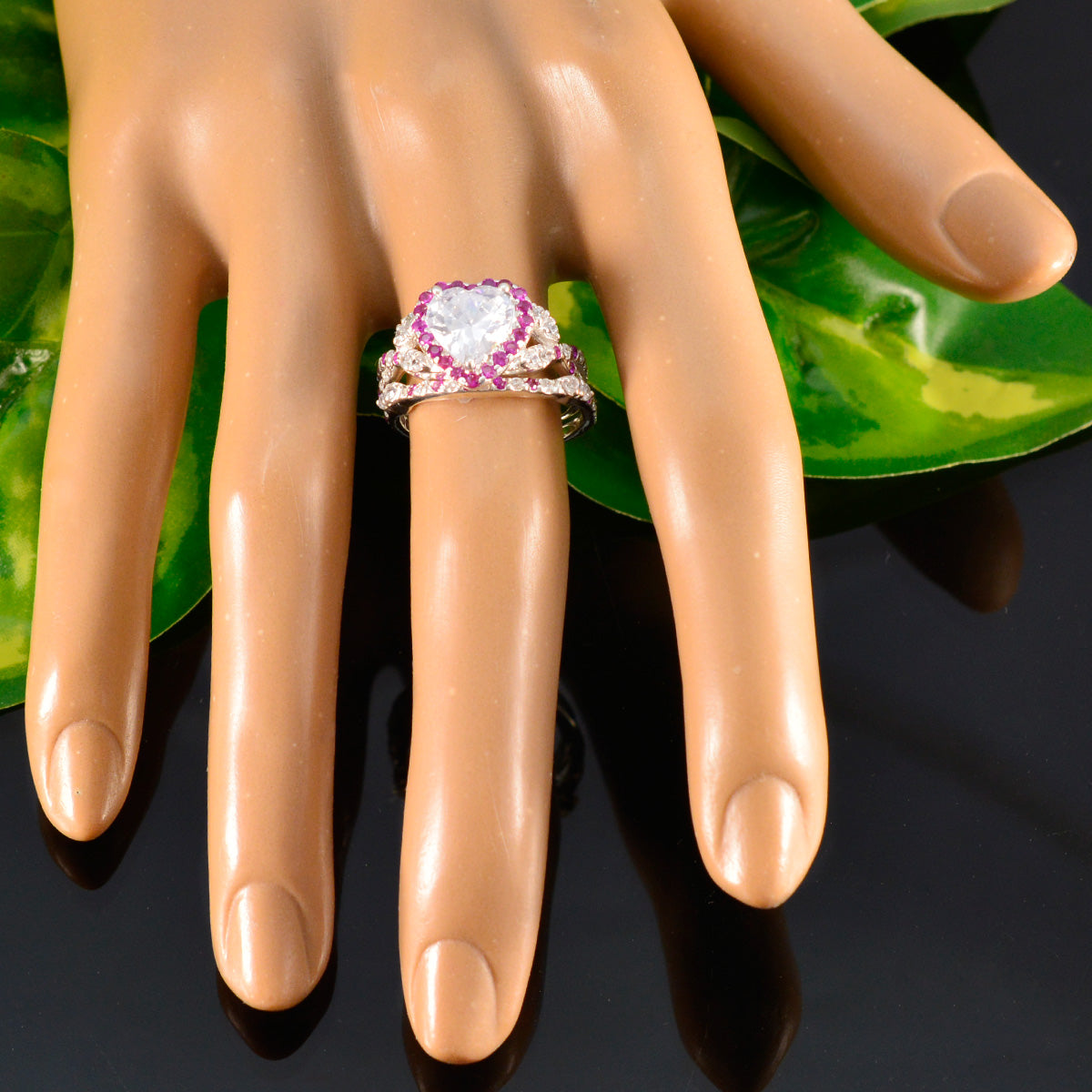 Pink CZ Halo German 925 Silver Pink Gemstone Tiny Cultural Ring Jewelry