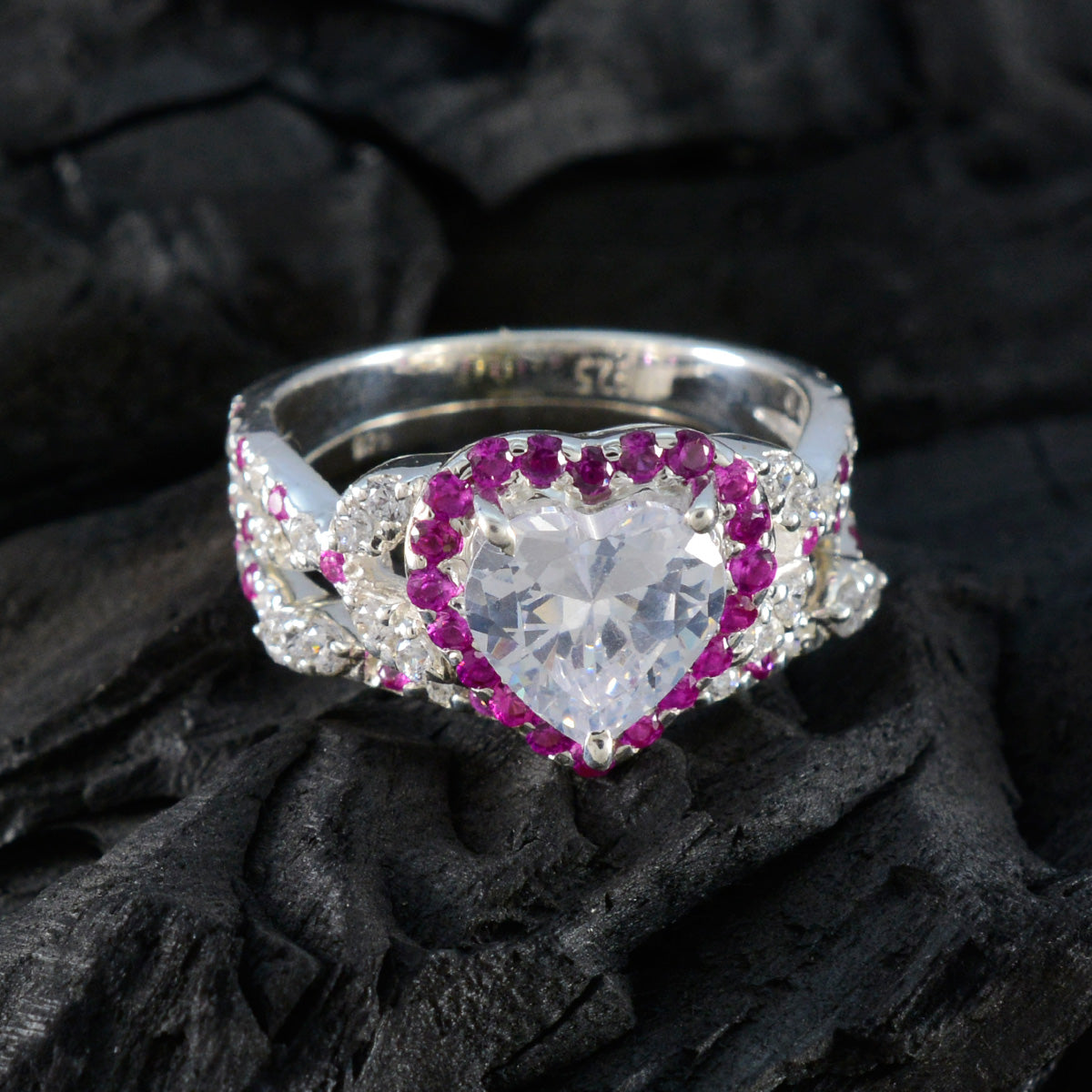 Pink CZ Halo German 925 Silver Pink Gemstone Tiny Cultural Ring Jewelry