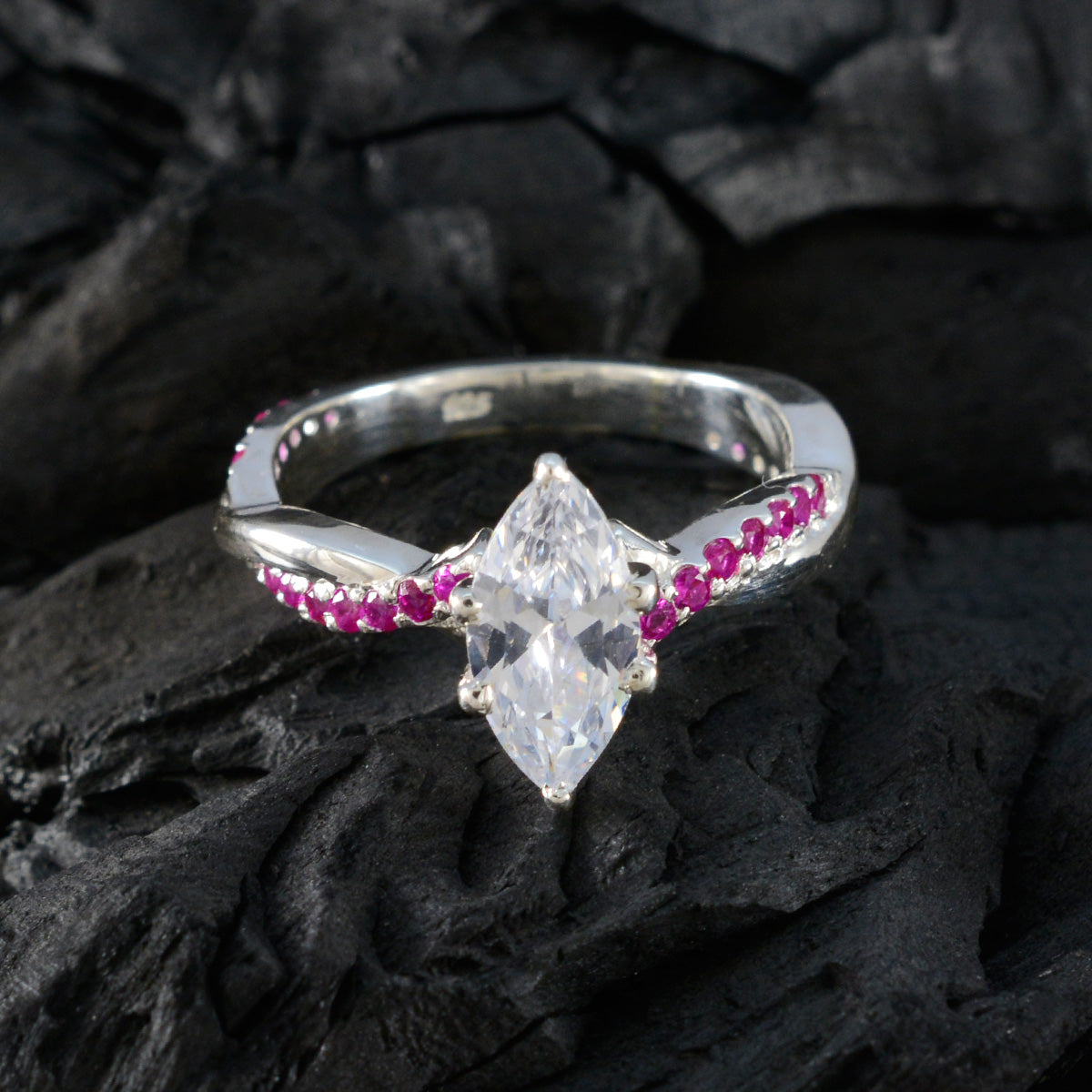 Pink CZ Halo African 925 Sterling Silver Pink Gems Tiny Boho Ring Jewelry