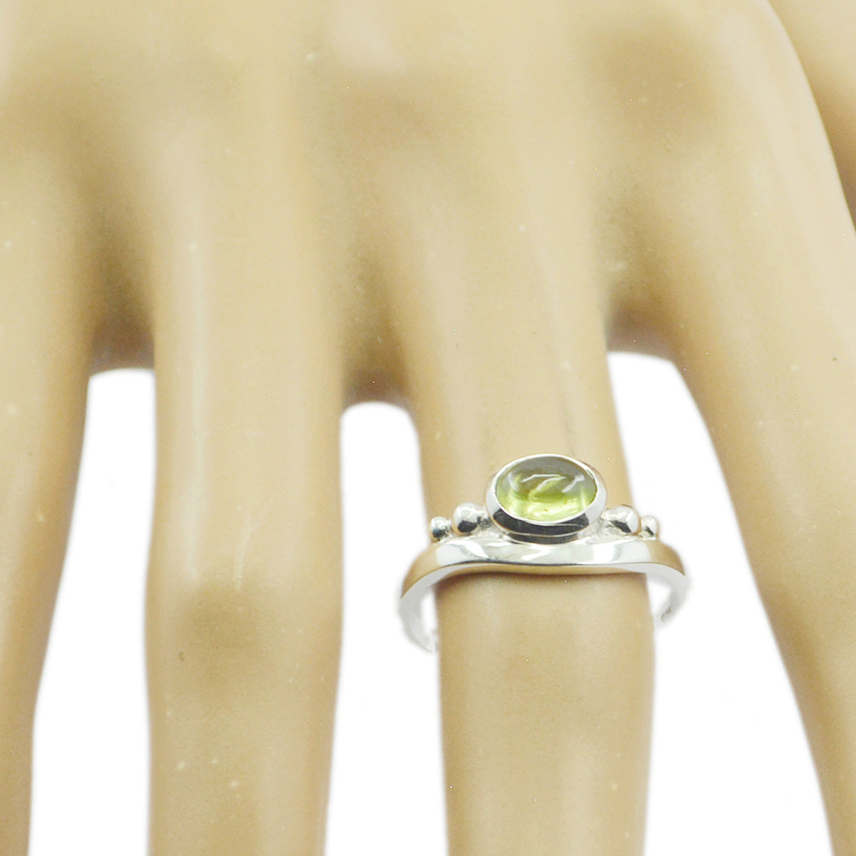 Prehnite Solitaire Korean Silver Green Gems Delicate Romantic Ring Jewelry