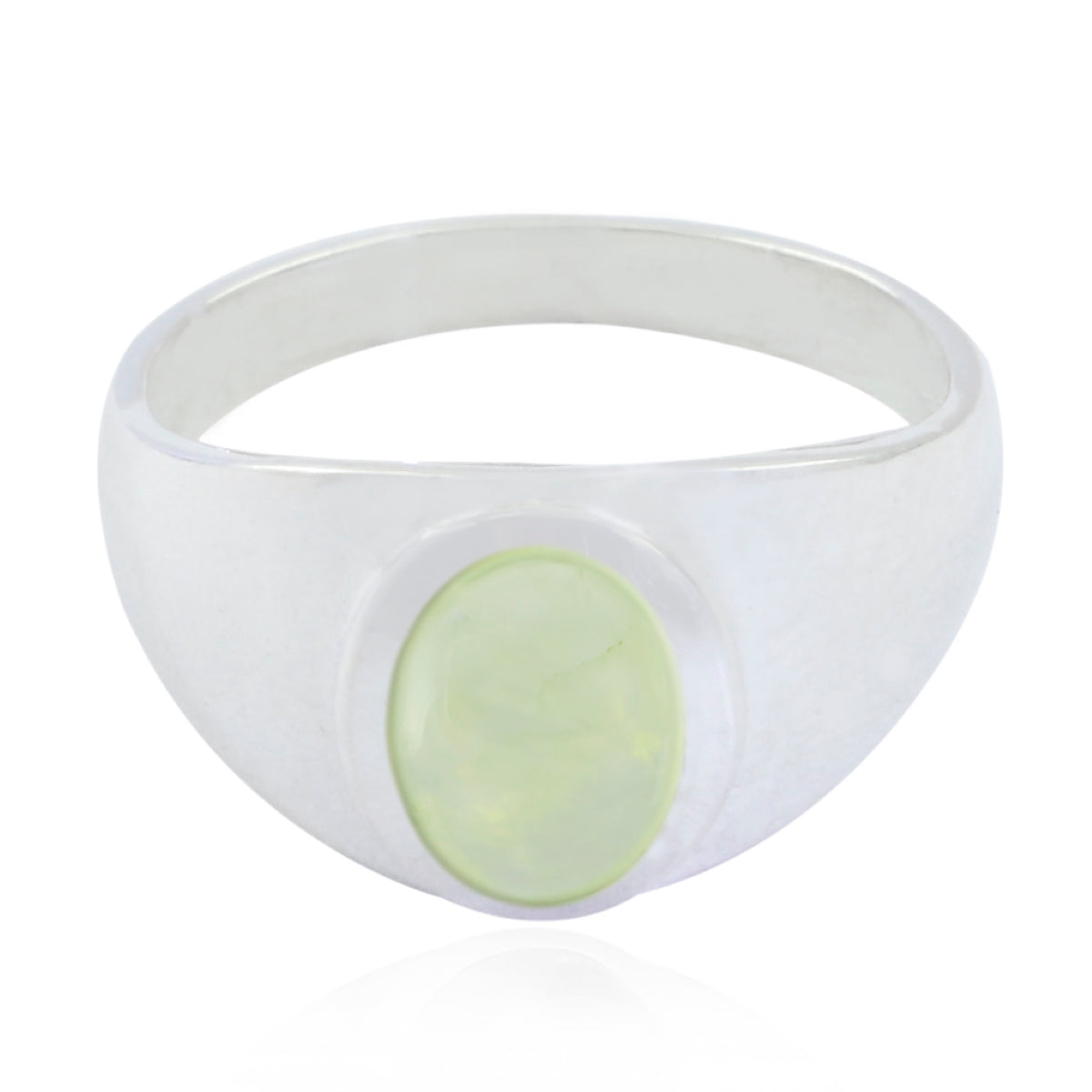 Prehnite Solitaire Indian Sterling Silver Green Gemstone Minimal Abstract Ring Jewellery Imagen principal del producto