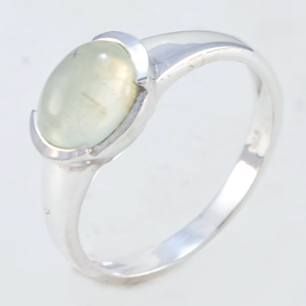 Prehnite Solitaire Turkish Sterling Silver Green Gemstones Dainty Abstract Ring Jewelry