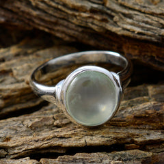Prehnite Solitaire Russian Sterling Silver Green Gemstone Minimal Modern Ring Jewelry