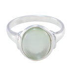 Prehnite Solitaire Russian Sterling Silver Green Gemstone Minimal Modern Ring Jewelry
