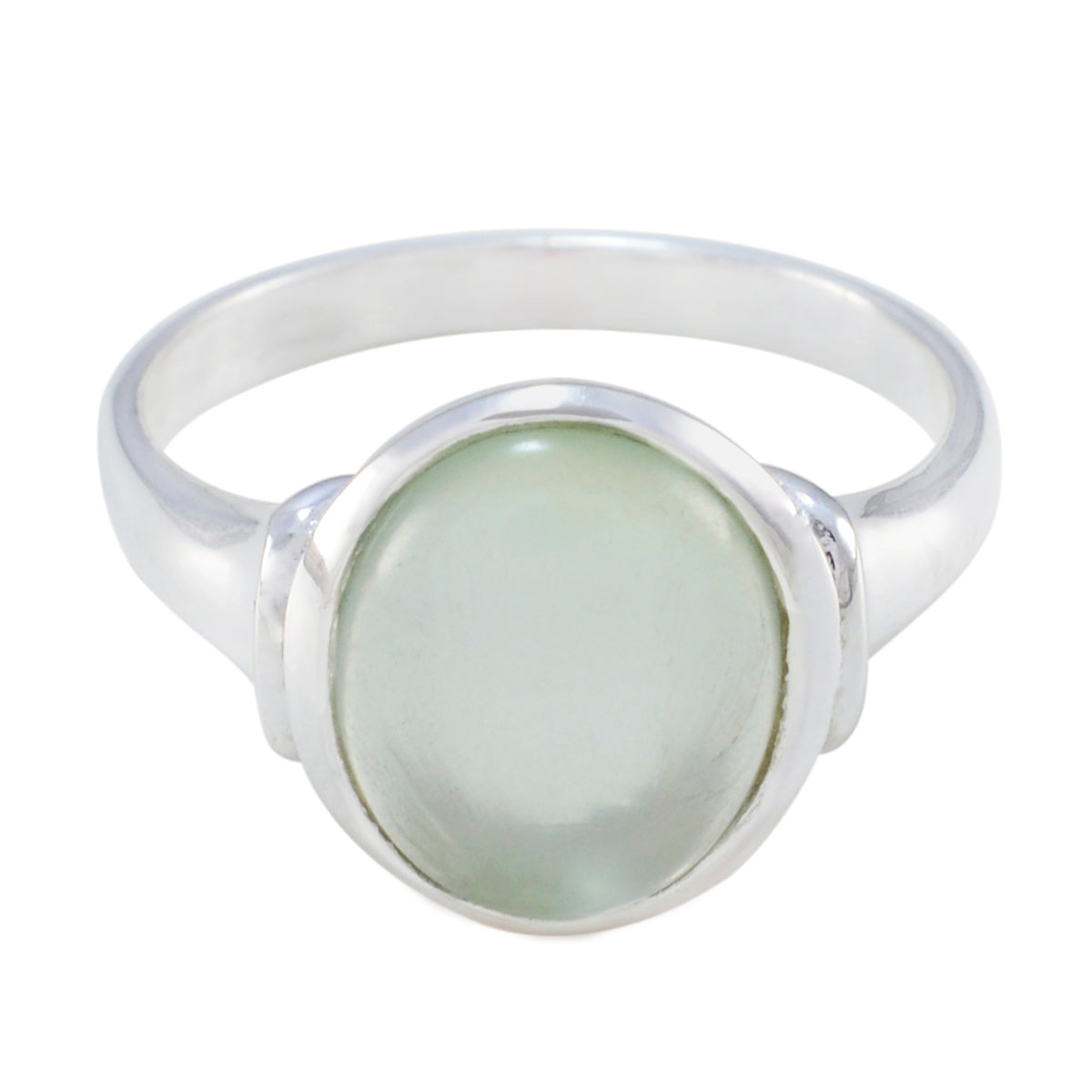 Prehnite Solitaire Russian Sterling Silver Green Gemstone Minimal Modern Ring Jewelry