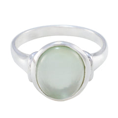 Prehnite Solitaire Russian Sterling Silver Green Gemstone Minimal Modern Ring Jewelry