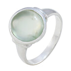 Prehnite Solitaire Russian Sterling Silver Green Gemstone Minimal Modern Ring Jewelry