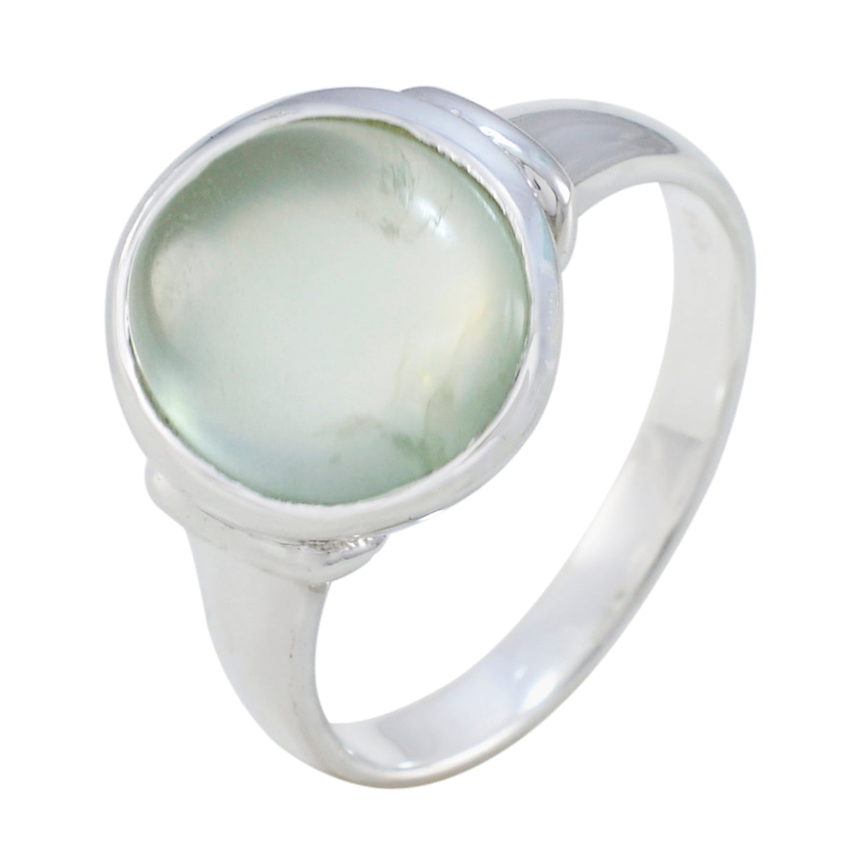 Prehnite Solitaire Russian Sterling Silver Green Gemstone Minimal Modern Ring Jewelry