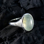 Prehnite Solitaire German Silver Green Gemstone Minimal Trendy Ring Jewellery