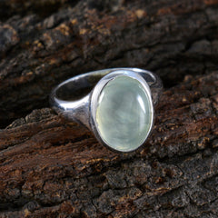 Prehnite Solitaire German Silver Green Gemstone Minimal Trendy Ring Jewellery