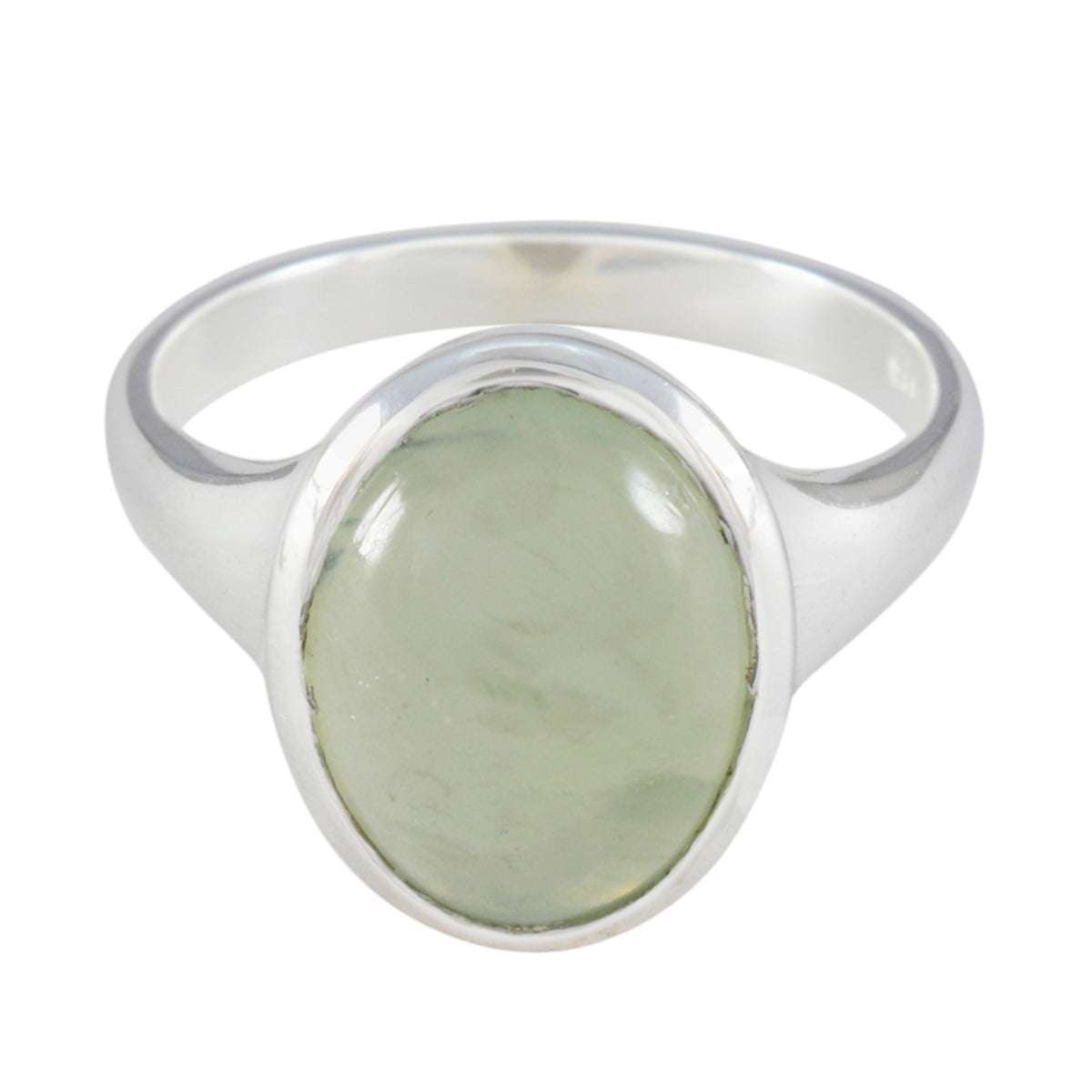 Prehnite Solitaire German Silver Green Gemstone Minimal Trendy Ring Jewellery