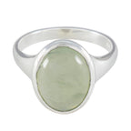 Prehnite Solitaire German Silver Green Gemstone Minimal Trendy Ring Jewellery