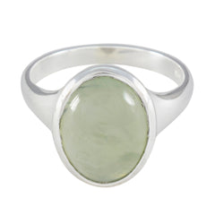 Prehnite Solitaire German Silver Green Gemstone Minimal Trendy Ring Jewellery