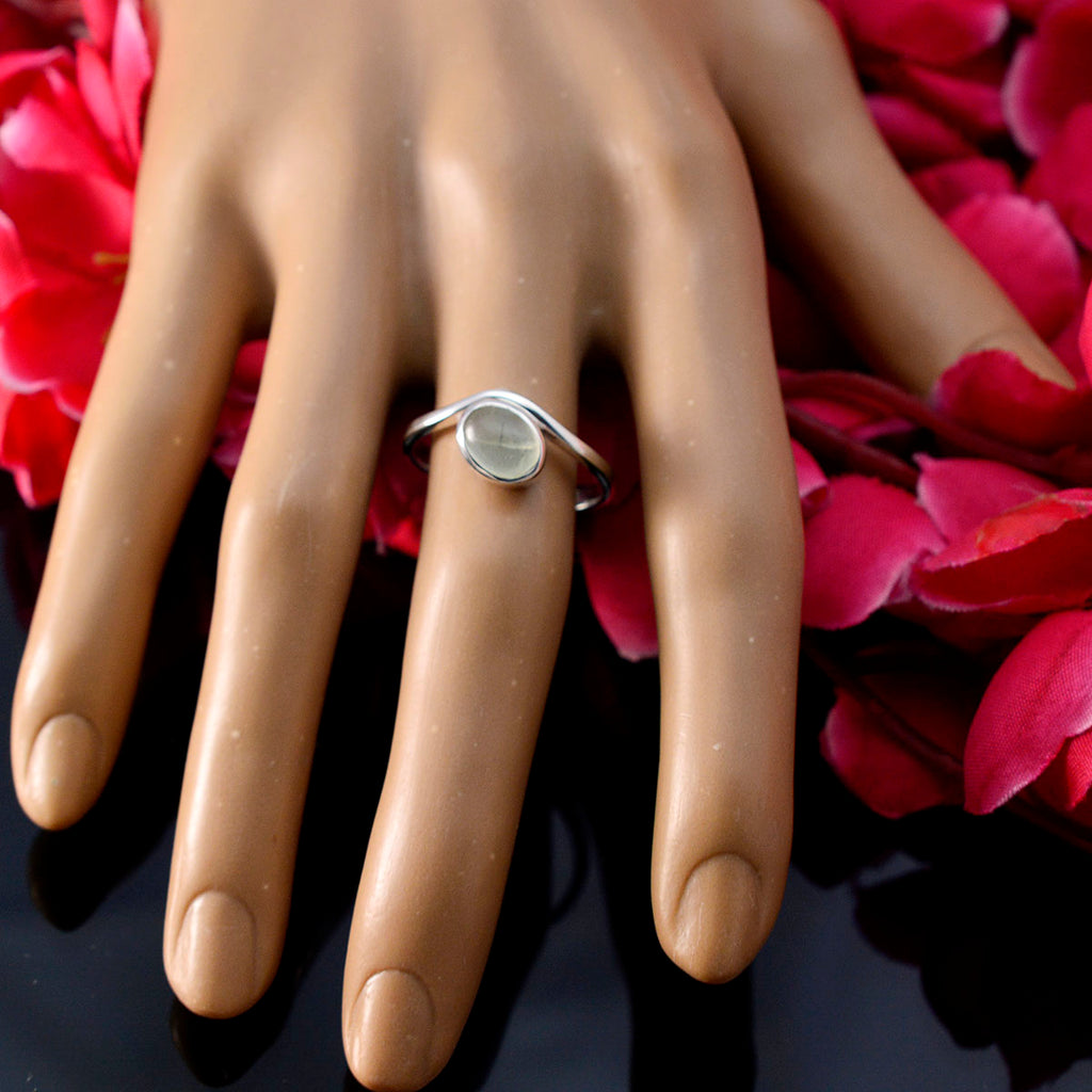 Prehnite Solitaire American 925 Sterling Silver Green Gemstone Whisper thin Trendy Ring Jewellery