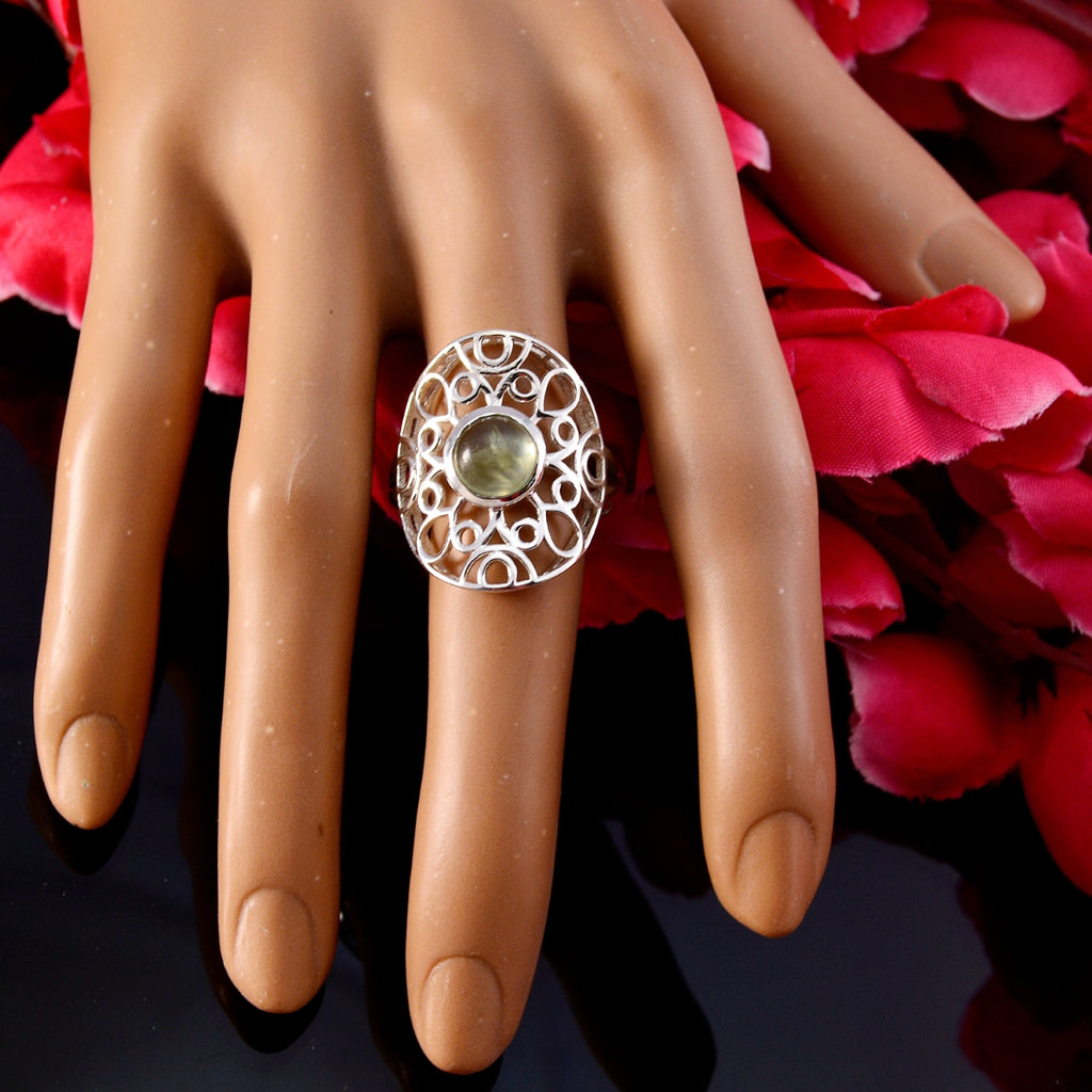 Prehnite Solitaire Mexican 925 Silver Green Gemstone Minimal Filigree Ring Jewellery