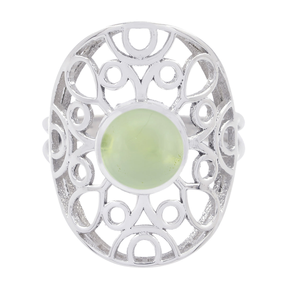 Prehnite Solitaire Mexican 925 Silver Green Gemstone Minimal Filigree Ring Jewellery