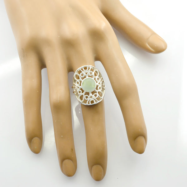 Prehnite Solitaire Mexican 925 Silver Green Gemstone Minimal Filigree Ring Jewellery