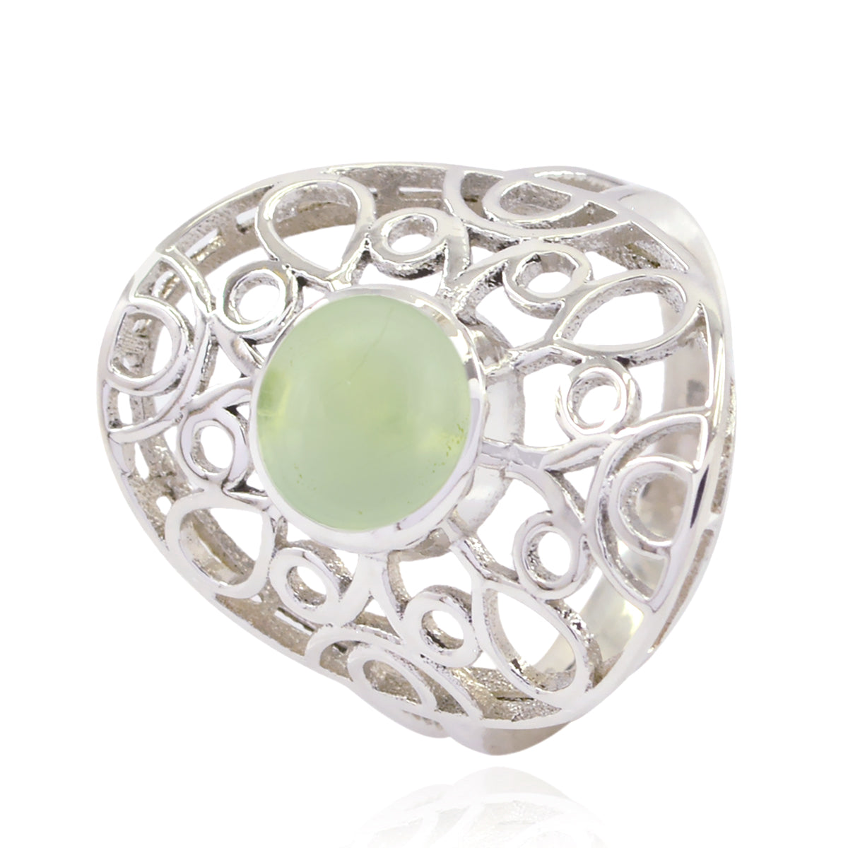Prehnite Solitaire Mexican 925 Silver Green Gemstone Minimal Filigree Ring Jewellery