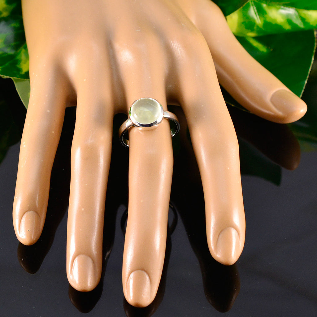 Prehnite Solitaire Russian 925 Sterling Silver Green Gemstone Slim Fairytale Ring Jewellery