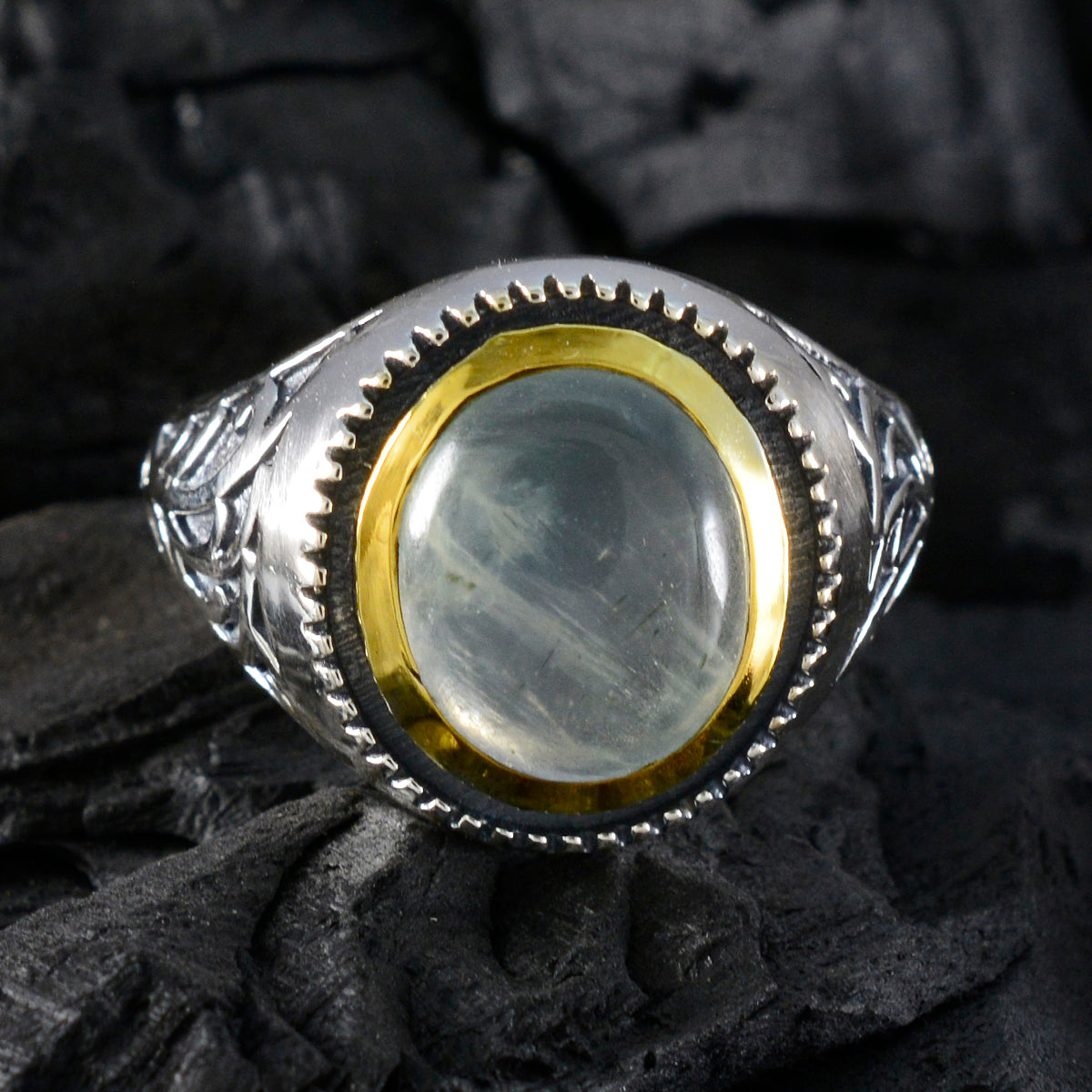 Prehnite Solitaire Mexican 925 Silver Green Gemstone Eye catching Filigree Ring Jewellery