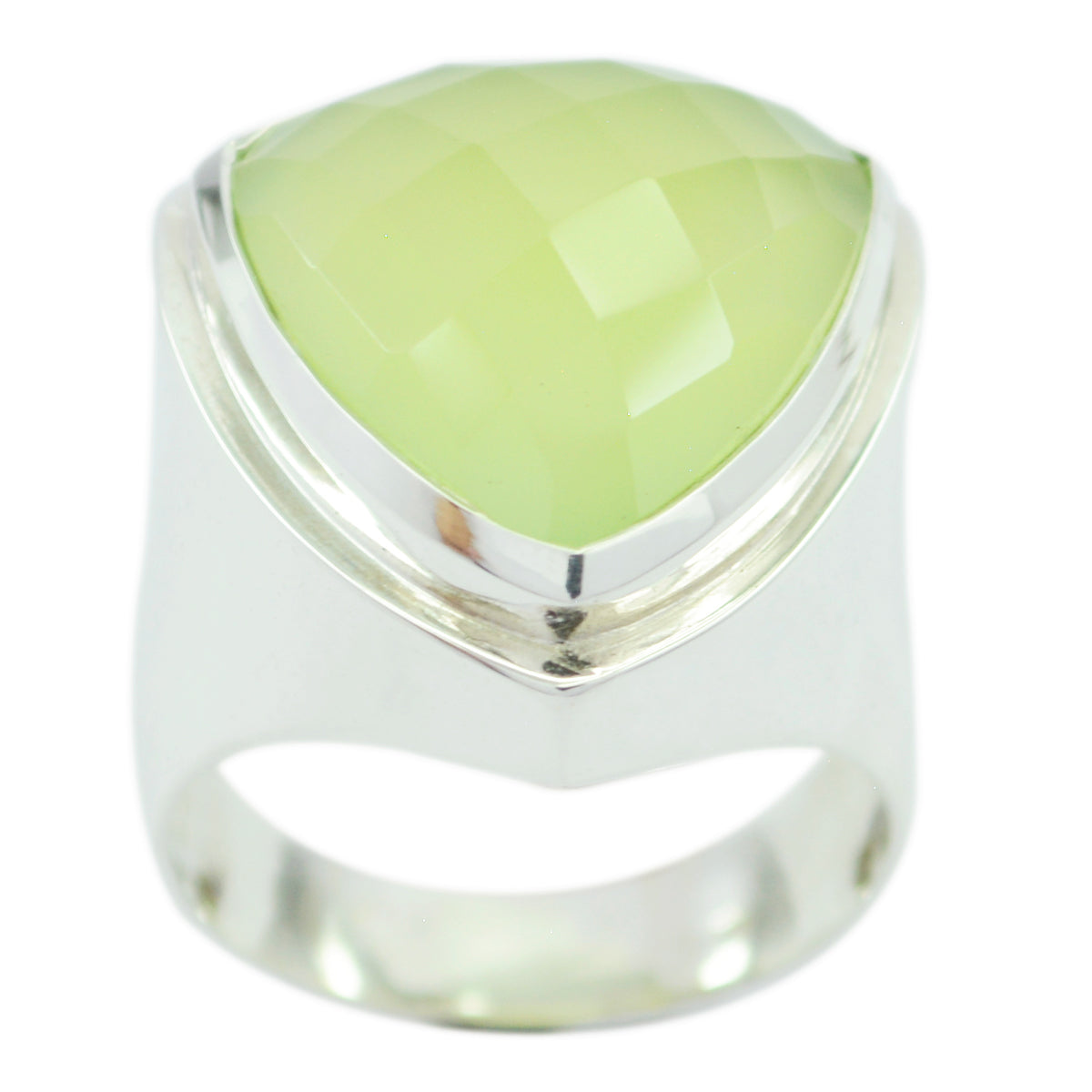 Prehnite Solitaire Egyptian 925 Silver Green Gemstones Chunky Cocktail Ring Jewelry メイン画像
