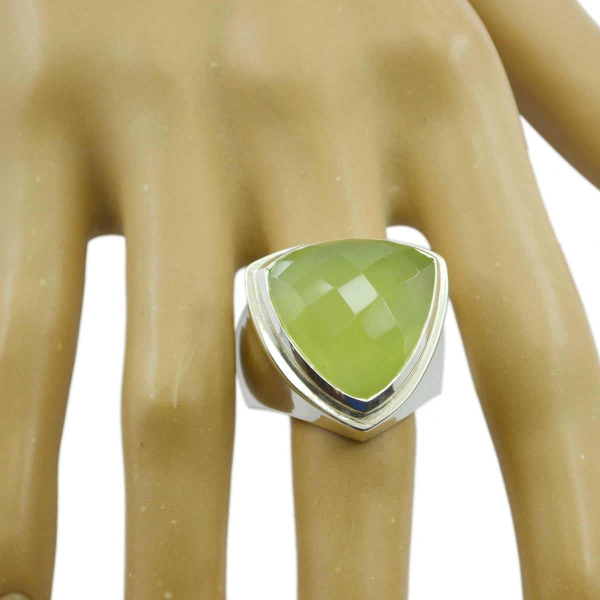 Prehnite Solitaire Egyptian 925 Silver Green Gemstones Chunky Cocktail Ring Jewelry