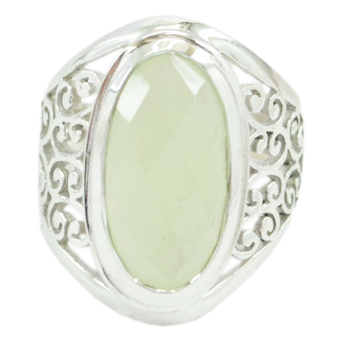 Prehnite Solitaire Mexican 92.5 Silver Green Gemstones Mid weight Filigree Ring Jewellery