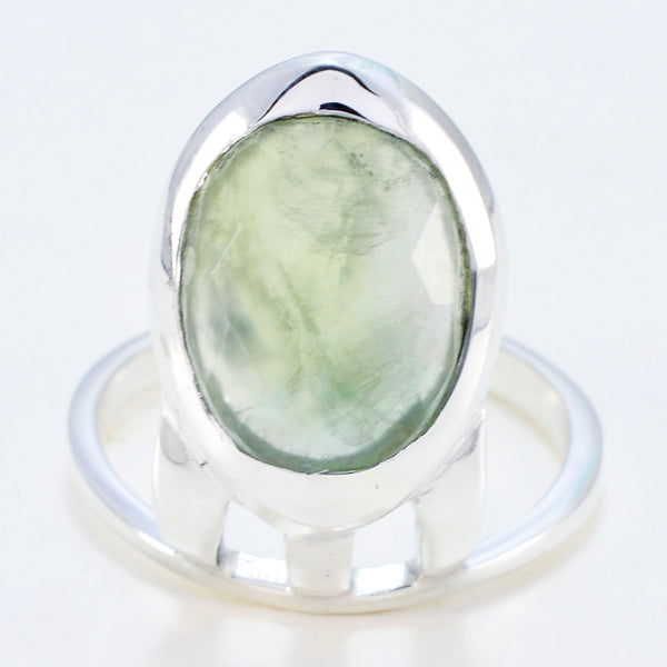 Prehnite Solitaire French 925 Silver Green Gemstones Essential  Signet Ring Jewellery