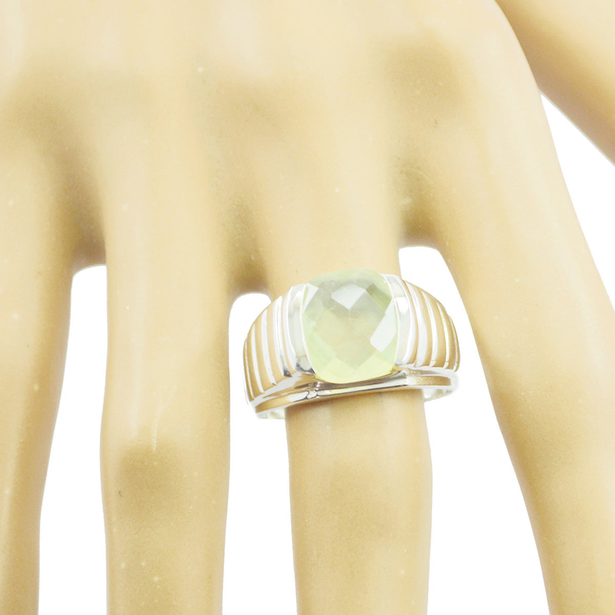 Prehnite Solitaire Indian Sterling Silver Green Gems Versatile Signet Ring Jewellery