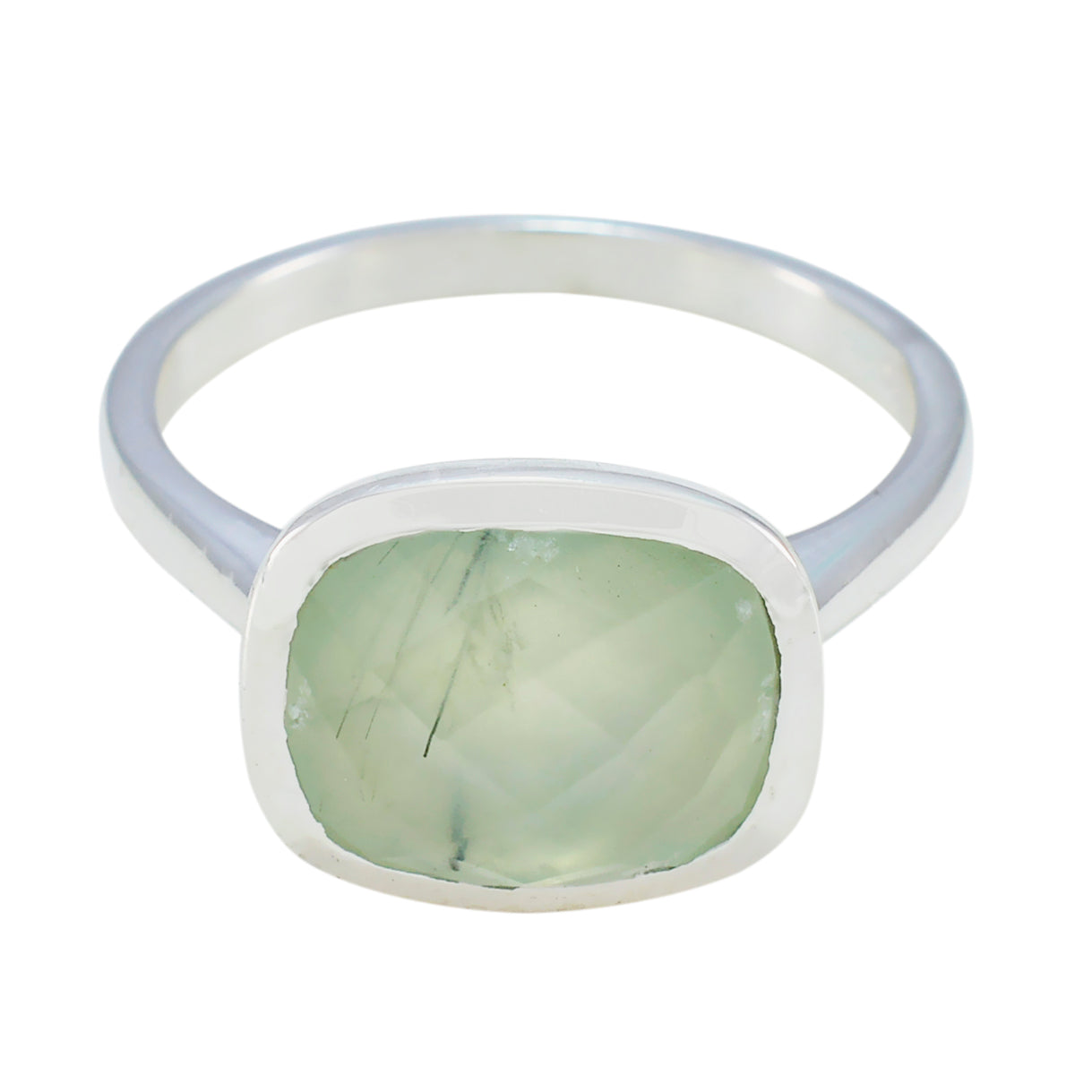 Prehnite Solitaire Russian 92.5 Silver Green Gemstone Minimal Luxurious Ring Jewellery